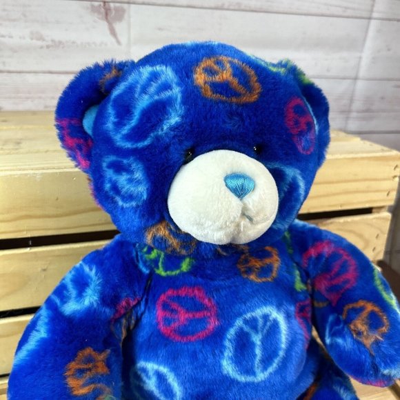 Build-A-Bear Workshop Plush Dark Blue Peace Sign Teddy Bear Stuffed Animal 14" - Picture 3 of 7